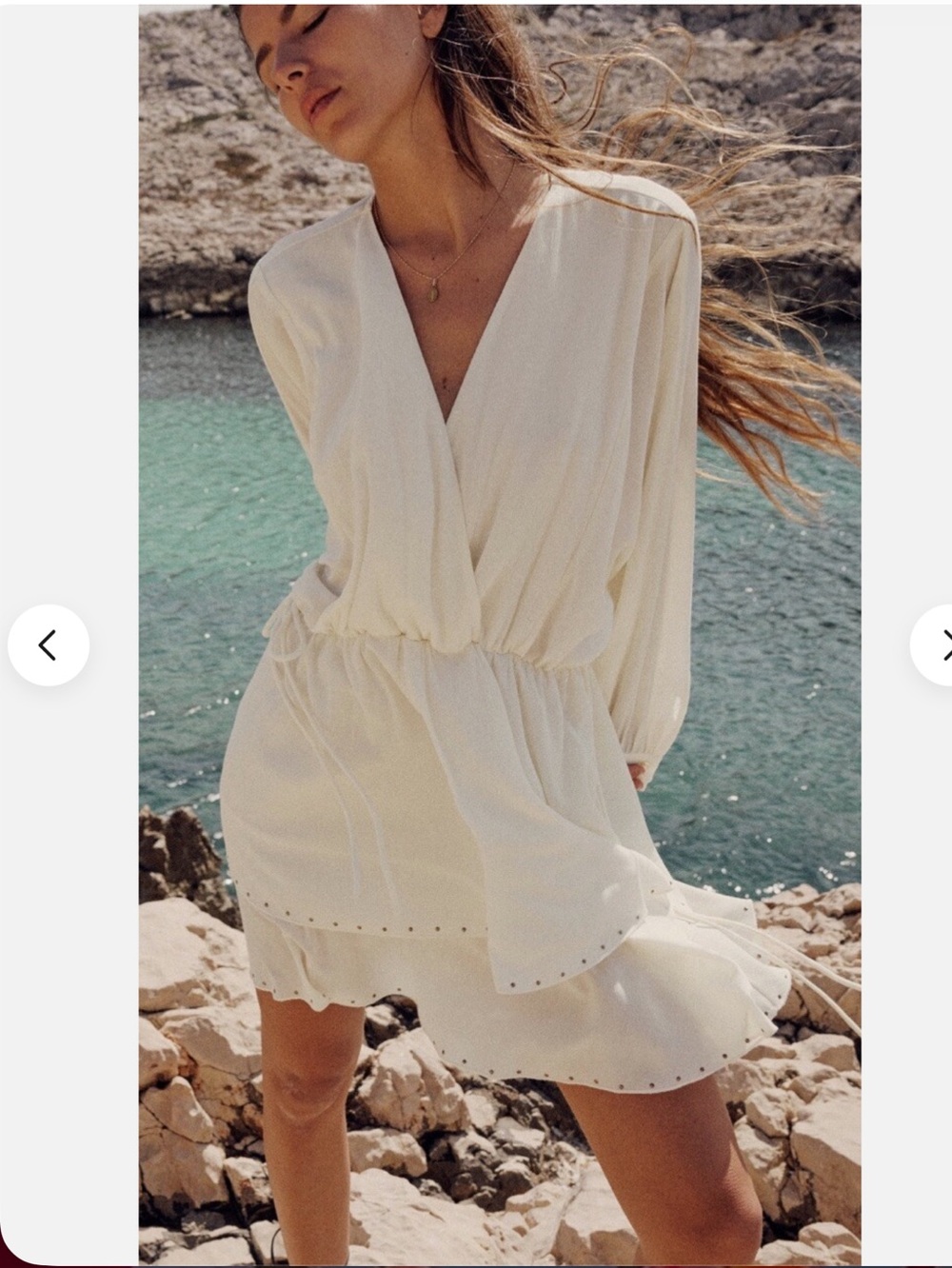 Zara Studded Mini Boho Dress in Cream NWOTs Large